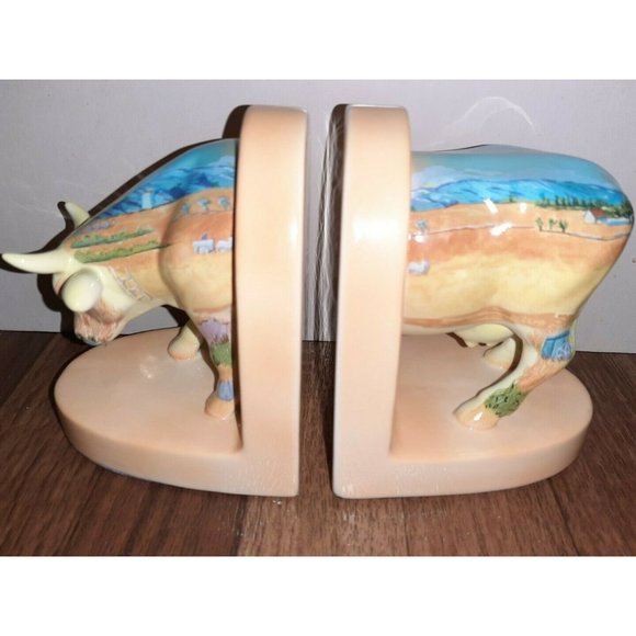 Cow Bull Bookends Style Parade Vincent Van Cogh Ceramic Aqua Orange - Picture 1 of 10